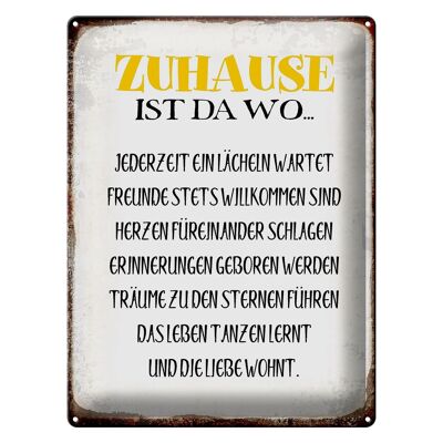 Blechschild Spruch 30x40cm Zuhause ist da wo Liebe Herzen