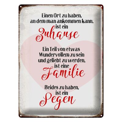 Tin sign saying 30x40cm home family blessing heart