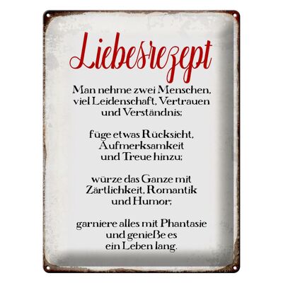 Blechschild Spruch 30x40cm Liebesrezept Retro Geschenk