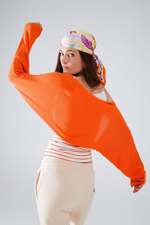 orange fine knit bolero cardigan
