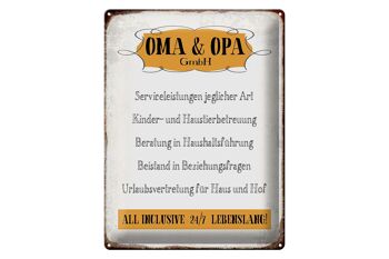 Plaque en tôle indiquant 30x40 cm Oma Grandpa GmbH 24h/24 et 7j/7 pour la vie 1