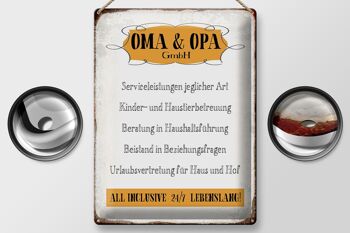 Plaque en tôle indiquant 30x40 cm Oma Grandpa GmbH 24h/24 et 7j/7 pour la vie 2