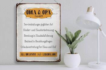 Plaque en tôle indiquant 30x40 cm Oma Grandpa GmbH 24h/24 et 7j/7 pour la vie 3