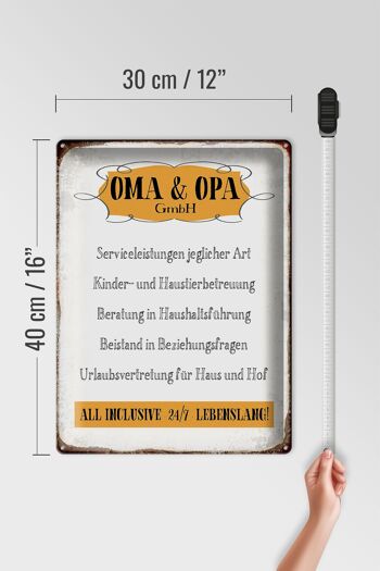 Plaque en tôle indiquant 30x40 cm Oma Grandpa GmbH 24h/24 et 7j/7 pour la vie 4