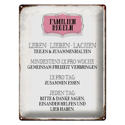 Blechschild Spruch 30x40cm Familien Regeln leben lieben