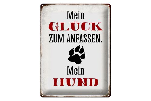 Blechschild Spruch 30x40cm Glück zum anfassen mein Hund