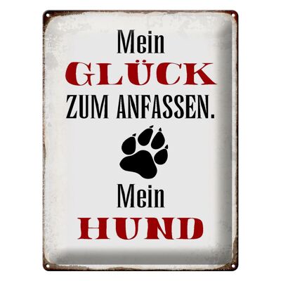 Blechschild Spruch 30x40cm Glück zum anfassen mein Hund