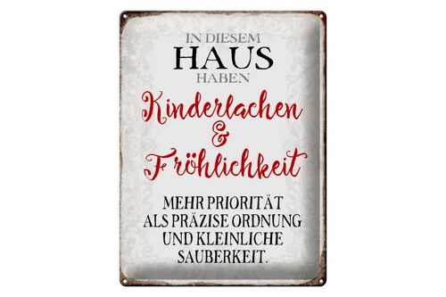 Blechschild Spruch 30x40cm in diesem Haus Kinderlachen