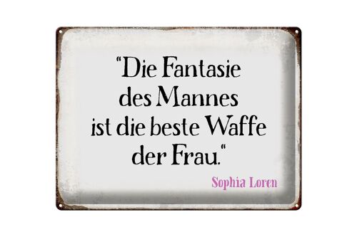 Blechschild Spruch 40x30cm Fantasie des Mannes beste Waffe