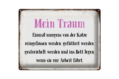 Blechschild Spruch 40x30cm mein Traum von Katze gefüttert