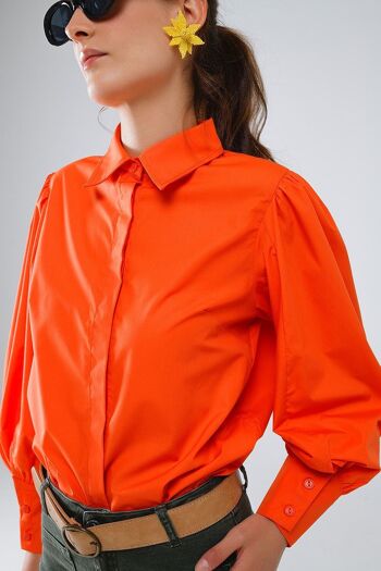 Chemise basique en popeline orange à manches longues ballon 2