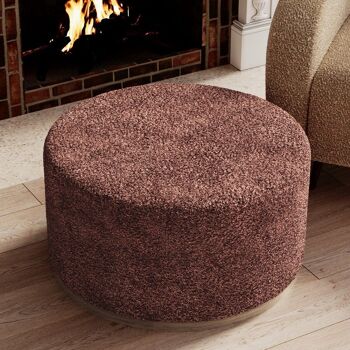 Grand pouf rond ottoman en bouclette rose Victor 2