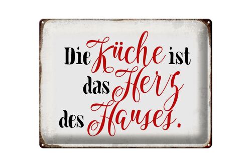 Blechschild Spruch 40x30cm Küche ist das Herz des Hauses weißes Schild