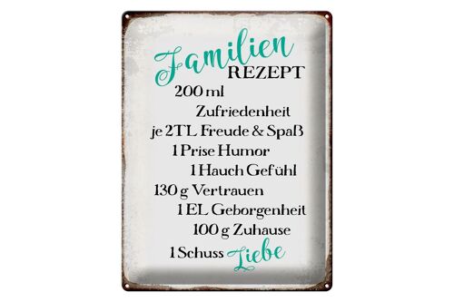 Blechschild Spruch 30x40cm Familienrezept Freude Spaß Humor