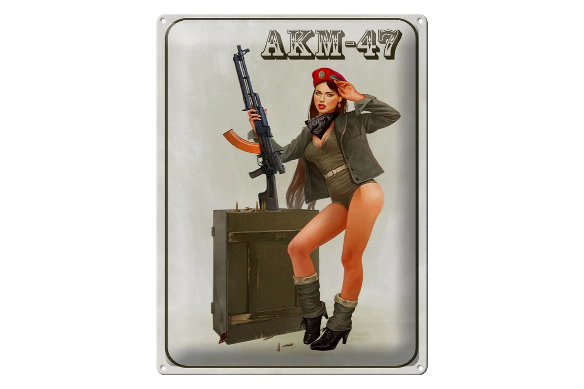 Targa in metallo fucile 30x40 cm Pinup Kalashnikov AKM-47
