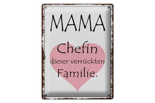 Blechschild Spruch 30x40cm Mama Chefin verrückter Familie