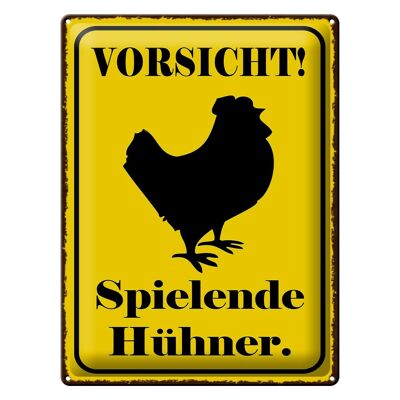 Metal sign notice 30x40cm Caution playing chickens