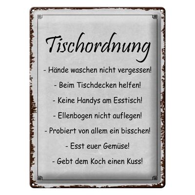 Blechschild Spruch 30x40cm Tischordnung Hände waschen