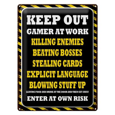 Letrero de chapa que dice 30x40cm Keep Out gamer at work matando