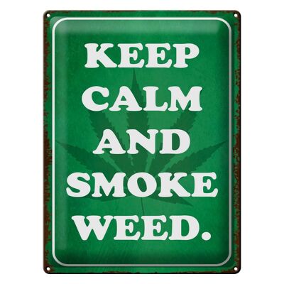 Targa in metallo con scritta "Keep Calm and smoke weed" 30x40 cm