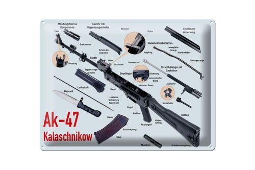 Blechschild Gewehr 40x30cm AK-47 Kalaschnikow Einzelteile