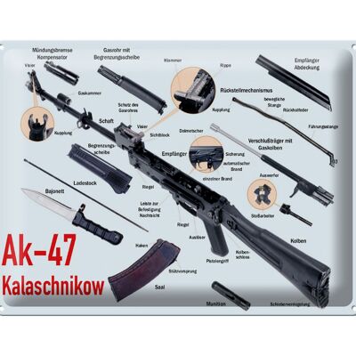 Cartel de chapa rifle 40x30cm AK-47 Kalashnikov piezas individuales