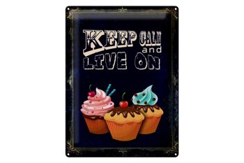 Panneau en étain disant 30x40cm Cupcake Keep Calm and live on 1