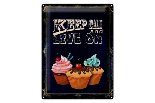 Blechschild Spruch 30x40cm Cupcake Keep Calm and live on
