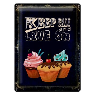 Targa in metallo con scritta "Cupcake" 30x40 cm Keep Calm and live on