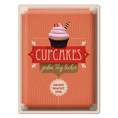 Cartel de chapa con texto "Cupcakes deliciosos todos los días" 30x40 cm