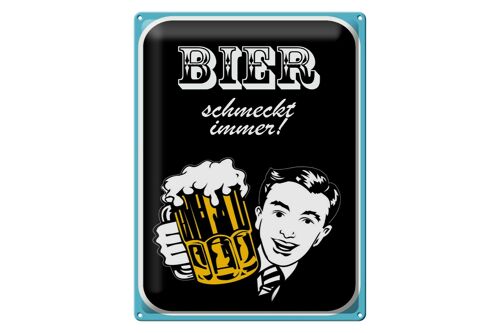 Blechschild Spruch 30x40cm Bier schmeckt immer