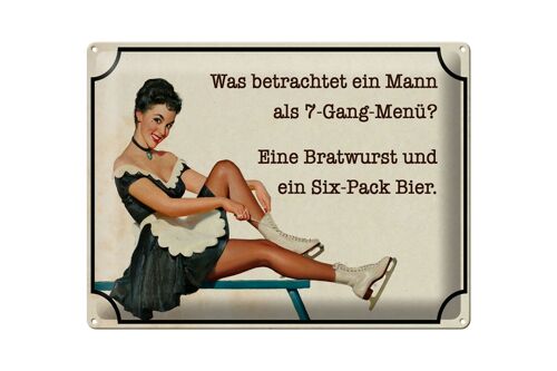 Blechschild Spruch 40x30cm 7-Gang-Menü Mann Wurst Bier