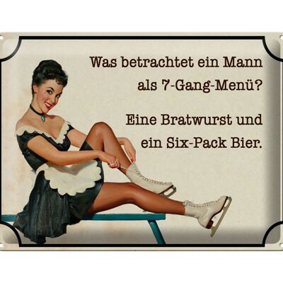 Blechschild Spruch 40x30cm 7-Gang-Menü Mann Wurst Bier