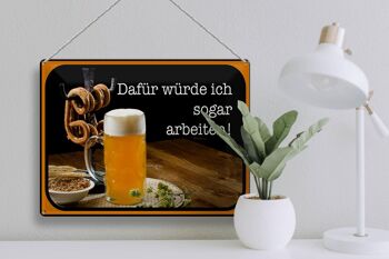 Plaque en étain disant 40x30cm Bière, je travaillerais pour ça 3