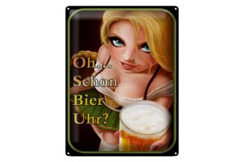 Plaque en tôle disant 30x40cm Pinup Oh déjà l'heure de la bière ? 1