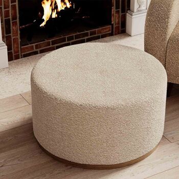 Grand pouf rond ottoman en bouclette blanche Victor 2