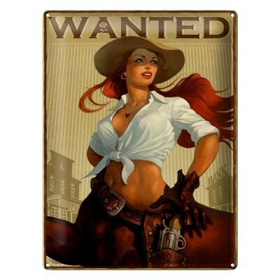 Targa in metallo Pinup 30x40 cm ricercato decorazione murale Cowgirl