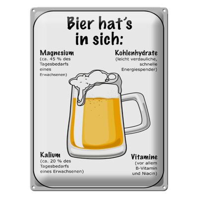 Cartel de chapa que dice 30x40cm cerveza magnesio potasio vitaminas