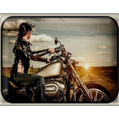 Cartel de chapa Moto 40x30cm Mujer Chica Amanecer