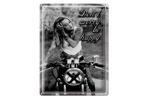 Blechschild Motorrad 30x40cm Biker Girl don´t worry happy