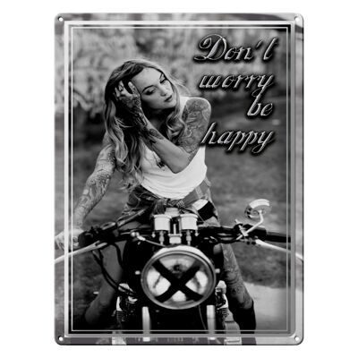 Cartel de chapa Moto 30x40cm Chica motera no te preocupes feliz