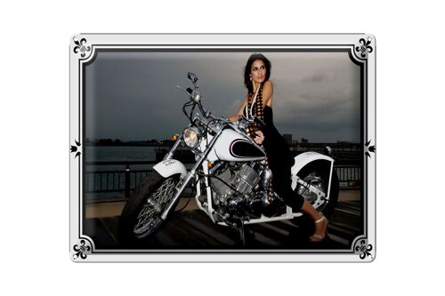 Blechschild Motorrad 40x30cm Biker Girl Pinup Frau