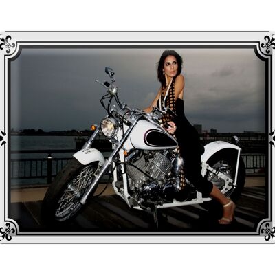 Cartel de chapa Moto 40x30cm Chica motera Pinup Mujer