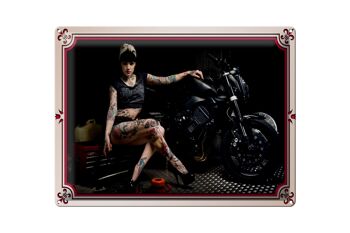 Signe en étain pour moto, 40x30cm, motard, fille, pin-up, femme, tatouage 1