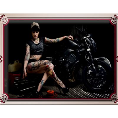 Blechschild Motorrad 40x30cm Biker Girl Pinup Frau Tattoo