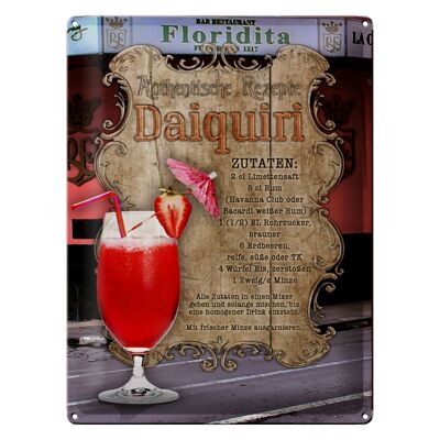 Cartel de chapa receta 30x40cm Daiquiri ingredientes zumo de lima