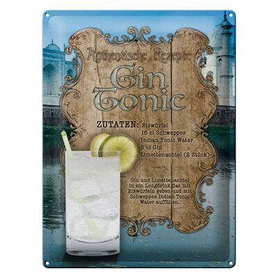 Cartel de chapa receta 30x40cm Gin Tonic ingredientes Indian Tonic