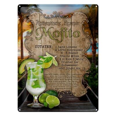 Tin sign recipe 30x40cm Mojito ingredients lime mint