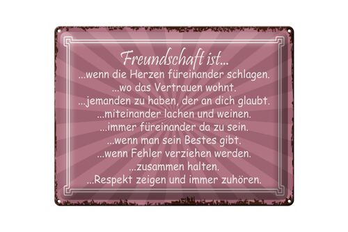 Blechschild Spruch 40x30cm Freundschaft ist wenn Herze