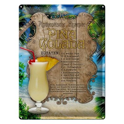 Tin sign recipe 30x40cm Pina Colada ingredients rum pineapple